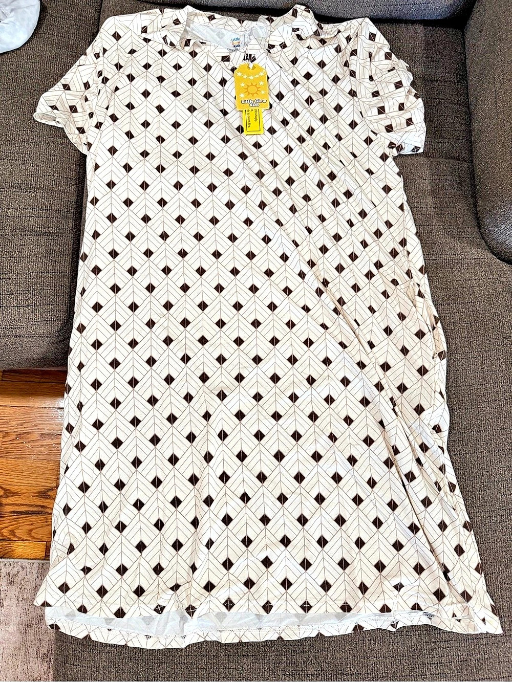 Little Glow Kids Geometric Maxi Dress in White & Brown